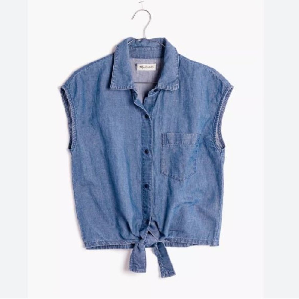 Madewell Denim Sleeveless Tie-Front Top Sz S
